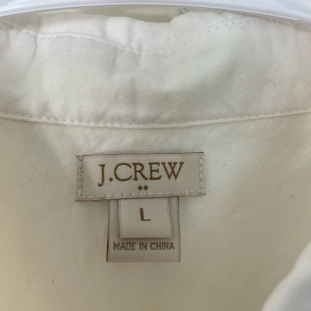 J. Crew men’s solid white full button front chest pocket casual dress shirt L‎
